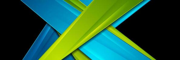 Blue and green shiny glossy stripes abstract geometry background vector