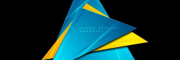 Blue and orange shiny glossy triangles abstract geometry background vector