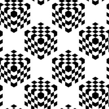 sin costura modelo con geométrico formas vector ilustración. negro y blanco antecedentes con 3d cubitos y óptico efectos