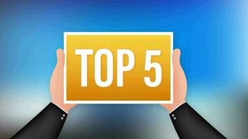 top 5 label. gouden laurier krans icoon. voorraad illustratie. video