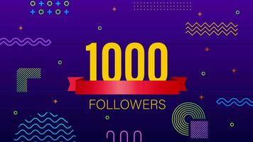 Thank you 1000 followers numbers. Congratulating multicolored thanks image for net friends likes. Motion graphics. video