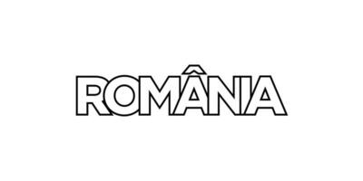 Romania emblem. The design features a geometric style, vector illustration with bold typography in a modern font. The graphic slogan lettering.