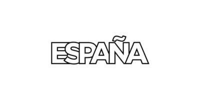 Spain emblem. The design features a geometric style, vector illustration with bold typography in a modern font. The graphic slogan lettering.