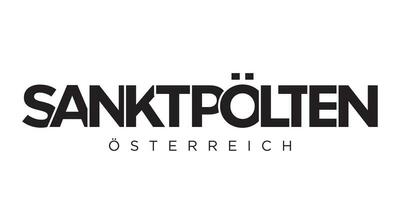 Sankt Polten in the Austria emblem. The design features a geometric style, vector illustration with bold typography in a modern font. The graphic slogan lettering.