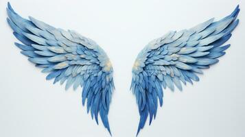 blue angel wings against a crisp white background, AI Generative. photo