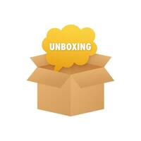 Unpack, package unboxing template. Box Open. Vector stock illustration