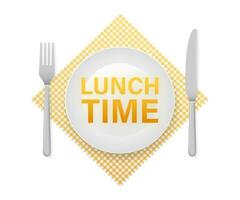 Flat icon with lunch time on white background for cover design. Cooking background. Vector icon. Vector logo