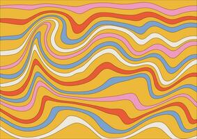 Abstract horizontal groovy background with colorful asymmetrical waves. Trendy vector illustration in style retro 60s, 70s. Pastel colors with contour lines.