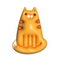 3d desenho animado render gengibre malhado gato. frente Visão sentado gatinha. fofa argila estilo personagem com engraçado esquisito desenho animado face. raster isolado ilustração. png