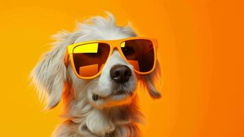 A dog sporting stylish sunglasses in a playful and cool pose photo