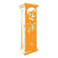 Coffin with Skull and skeleton - Halloween halftone dotted realistic clipart. Offset texture Vintage illustration in 90s grunge style vector