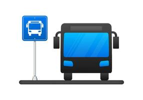 Blue banner with bus station. Vector line illustration. Vector flat illustration.