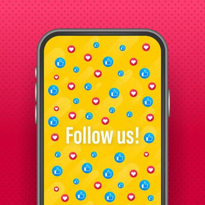 Button Follow us on white background. Vector illustration.