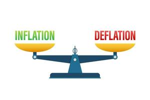 Inflation and deflation balance on the scale. Balance on scale. Business Concept. Vector stock illustration