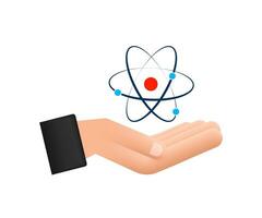 Atom icon on hand vector, atom symbols on white background vector