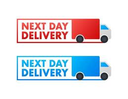 Flat set with red next day delivery on white background for promo design. Business vector icon.