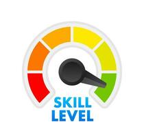 Skill levels growth, meter indicator. Skills enhancement. Vector stock illustration