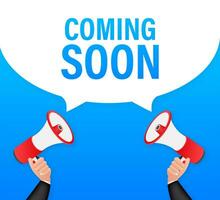 Megaphone label with coming soon. Megaphone banner. Web design. Vector stock illustration