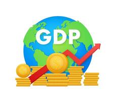 Growth GDP. Gross domestic product. Government budget. Increment in annual financial budget. Vector stock illustration