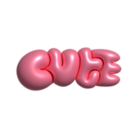 3D cute pink girly text design of CUTE word. 90s-Y2k Decorative 3d render object in balloon or bubble gum style png
