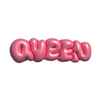 3d realistic isolated pink balloon text of Queen on the transparent background. Girly Decorative 3d render object in balloon or bubble gum style png