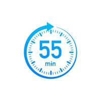 The 55 minutes, stopwatch vector icon. Stopwatch icon in flat style, timer on on color background. Vector illustration