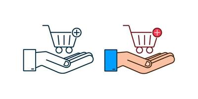 Add to cart icon with hands. Shopping Cart icon. Vector illustration