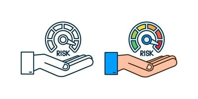 Risk icon on speedometer in hands. High risk meter. Vector stock illustration