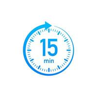 The 15 minutes, stopwatch vector icon. Stopwatch icon in flat style, timer on on color background. Vector illustration