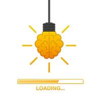 Idea loading concept with idea brain processed on a lightbulb bar. Vector stock illustration