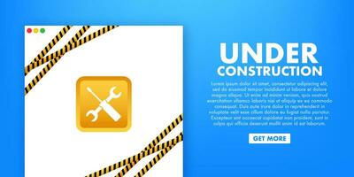 Under construction website page with black and yellow striped borders. Border stripe web. Vector illustration