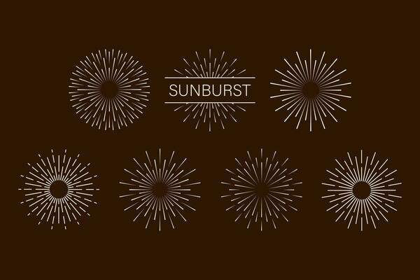 Sunburst set gold style isolated on background for logotype, emblem, logo, tag. Firework explosion, star. Vector stock illustration
