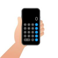 Button with black calculator smartphone. Mobile app interface. Phone display. Mobile phone smartphone device gadget. Vector stock illustration