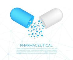 Capsule pill. Small balls pouring from an open medical capsule. Vector illustration