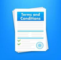 Terms and conditions. Protecting personal data. Document paper, contract. Vector stock illustration