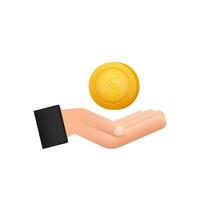 3d icon with gold hand with dollar coin for concept design. Simple vector. Financial icon set. Business concept vector