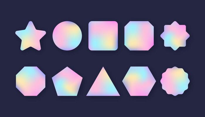 Holographic stickers. Blank rainbow shiny emblems. Vector stock illustration