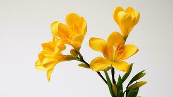 Photo of beautiful Freesia flower isolated on white background. Generative AI