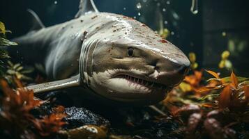 Close-up photo of a Shark looking any direction. Generative AI