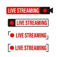 Live streaming flat logo   red vector design element with play button. Vector illustration.