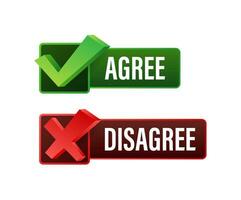 Agree and disagree label. Yes and No check marks. Vector stock illustration