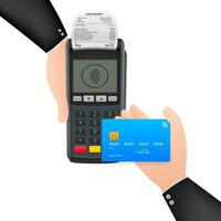 Contactless Payment Methods Mobile smart phone and wireless POS Terminal realistic style. Vector stock illustration.