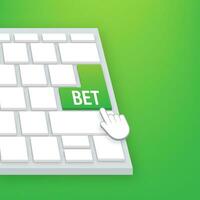 Bet button on keaboard. Arrow, cursor icon. Hand click. Online betting. Vector stock illustration