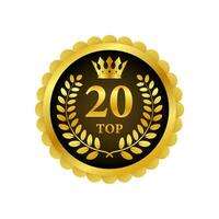 Top 20 label. Golden laurel wreath icon. Vector stock illustration