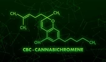 Cannabichromene formula. Cannabichromene or CBC cannabinoid molecule. neon icon. vector