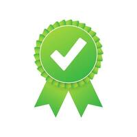 Checkmark. Green approved star sticker on white background. Vector stock illustration
