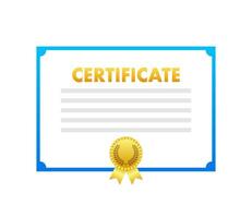 Certificate icon. License badge. Paper Graduation Award with Gold Medal. Vector stock illustration