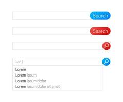 Search bar vector element design. Set of search bar boxes. UI interface template. Vector illustration.