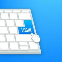 Login button on keaboard. Web banner. Arrow, cursor icon. Arrow vector icon. Hand click. Vector stock illustration