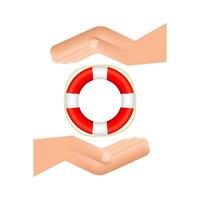 Realistic Style, lifebuoy in hands on White Background. Vector stock illustration